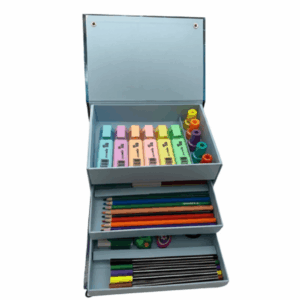 Maleta Gaveteiro - Kit Papelaria Completo (3 Andares)